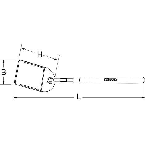 Werkzeug mit Messpunkten für Länge, Breite und Höhe.